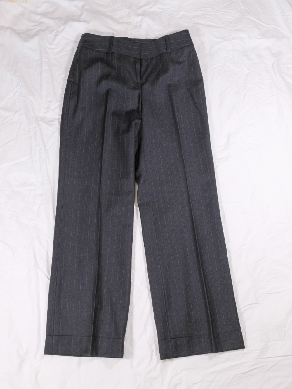 Ann Taylor LOFT Wool Wide Leg Grey Pinstripe Pants Slacks 0P